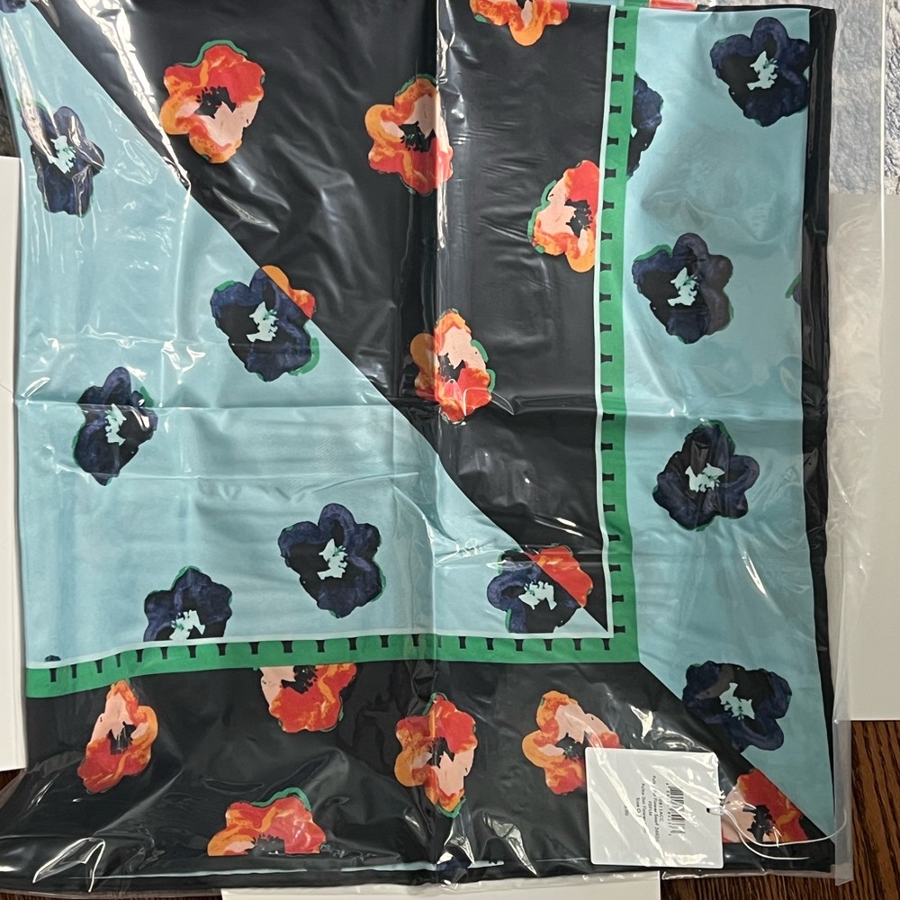 Diane von Furstenberg Floral Print Scarf in Black and Aqua